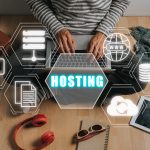 Web hosting concept, Person working on laptop computer with hosting icon on virtual screen, Internet, business, Technology and network concept.