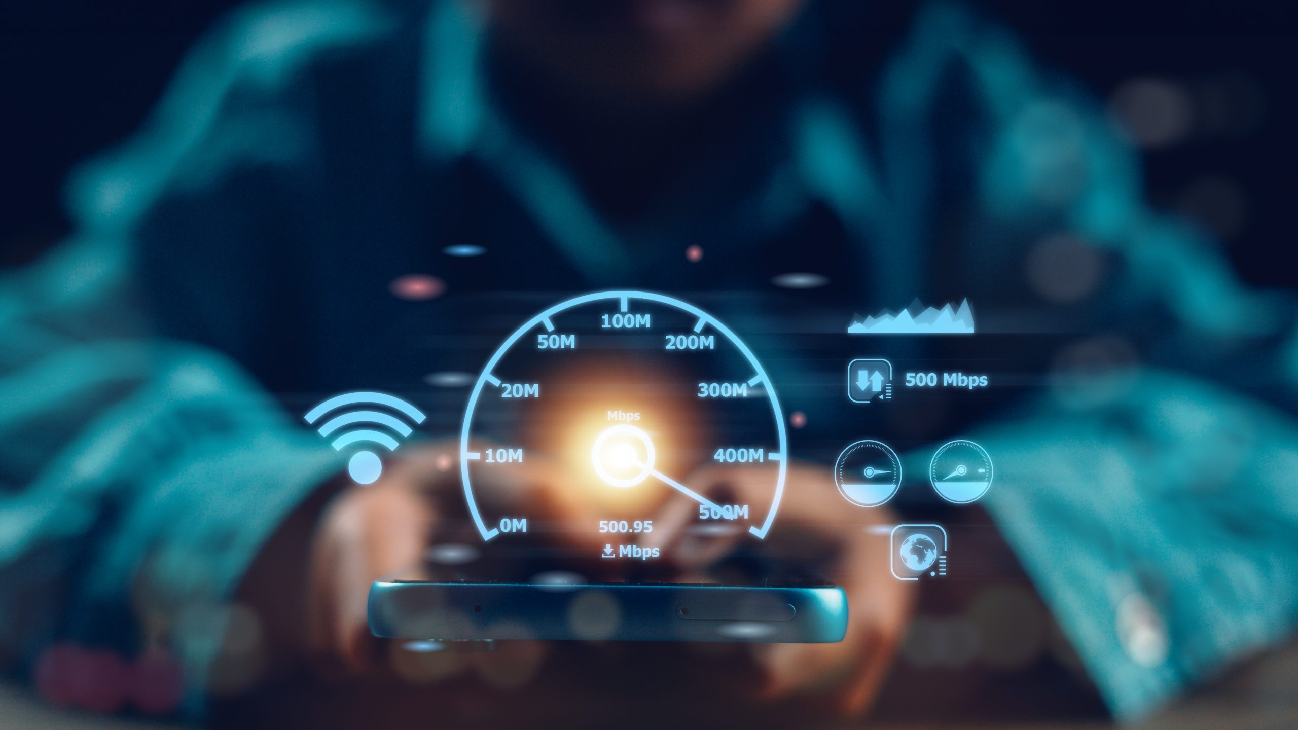 Fast internet connection speed test bandwidth network technology, speed optimization.